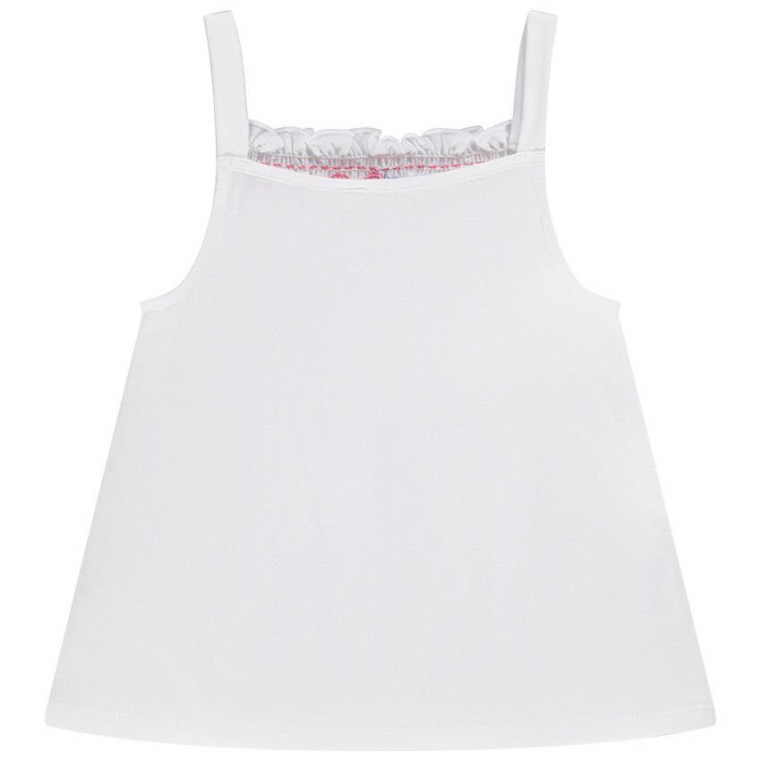 Débardeur en jersey avec smock brodé pour fille - Blanc