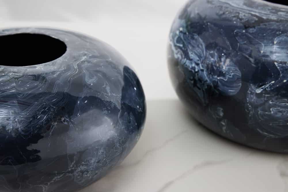 Design 2er Set Vase STONE 25cm schwarz marmoriert Handarbeit