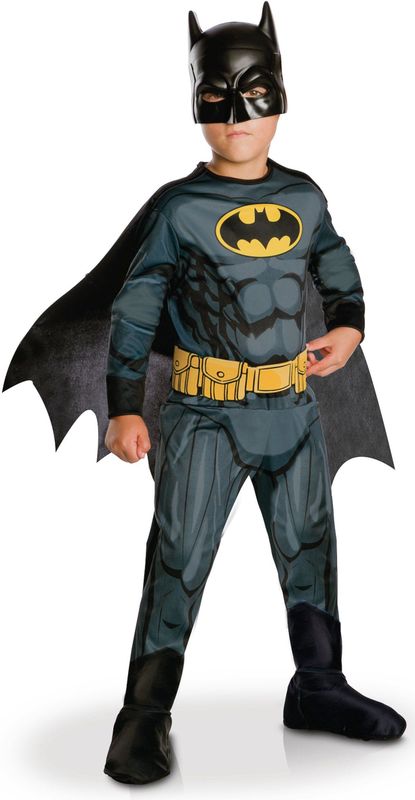 Rubies - Officieel DC - Batman Kostuum - Zwart - Bedrukte Jumpsuit, Riem, Laarsovertrekken, Afneembare Cape, Masker