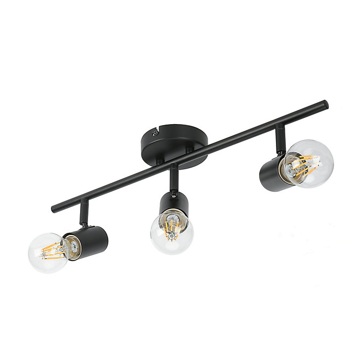 Réglette spot 3 lumières E27 8.6W GoodHome Ghlin noir mat L.50 x L.10 x H.15 cm