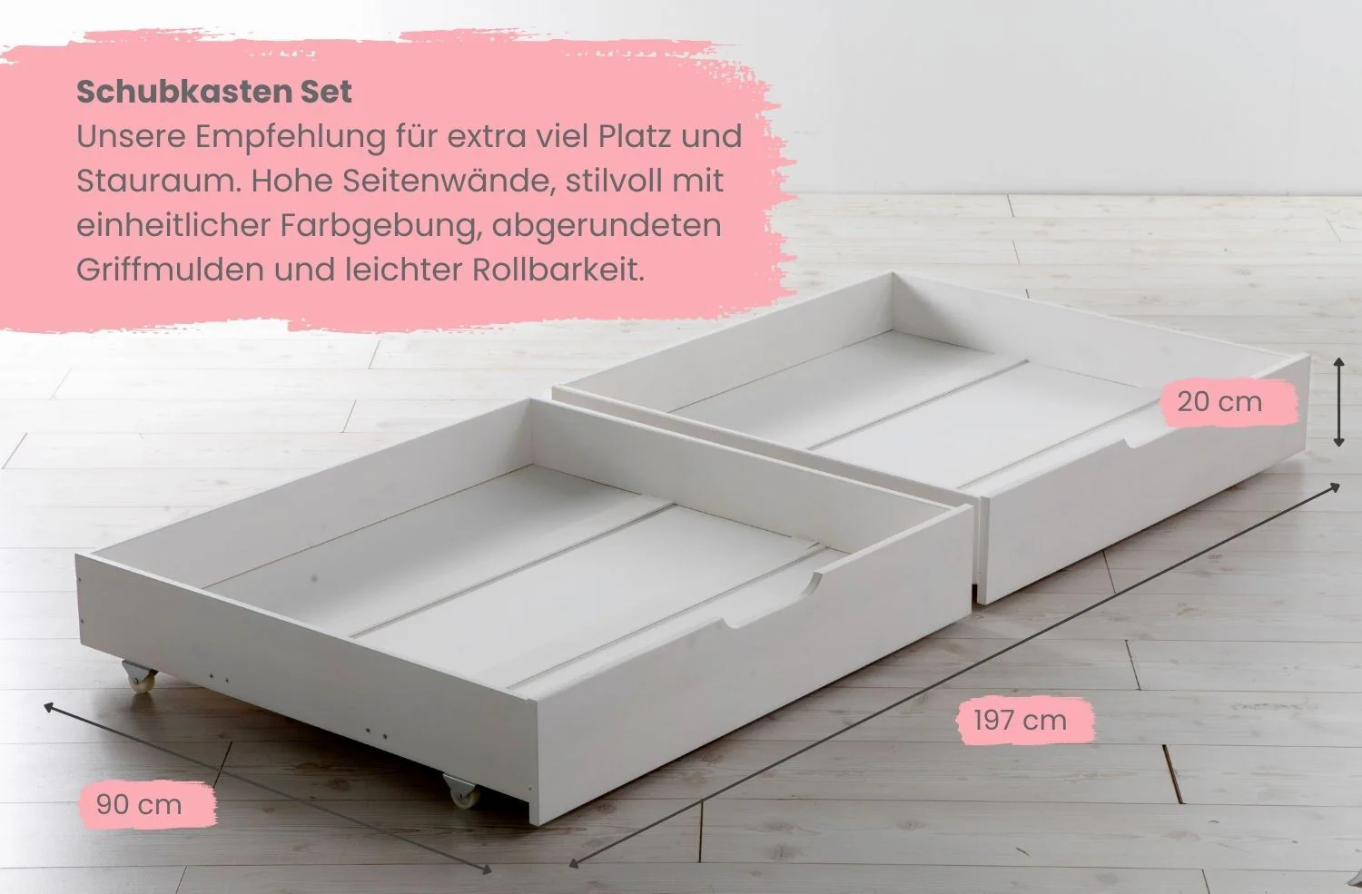 TiCAA TiCAA Kinderbett Hausbett mit Tüll Kim 90x200 cm, 100x200 cm, 120x200 cm, 140x200 cm für Jungen & Mädchen, inkl. Rolllattenrost, Schubkasten und Rausfallschutz variabel, Montessori Bett Weiß aus Kiefer Massivholz