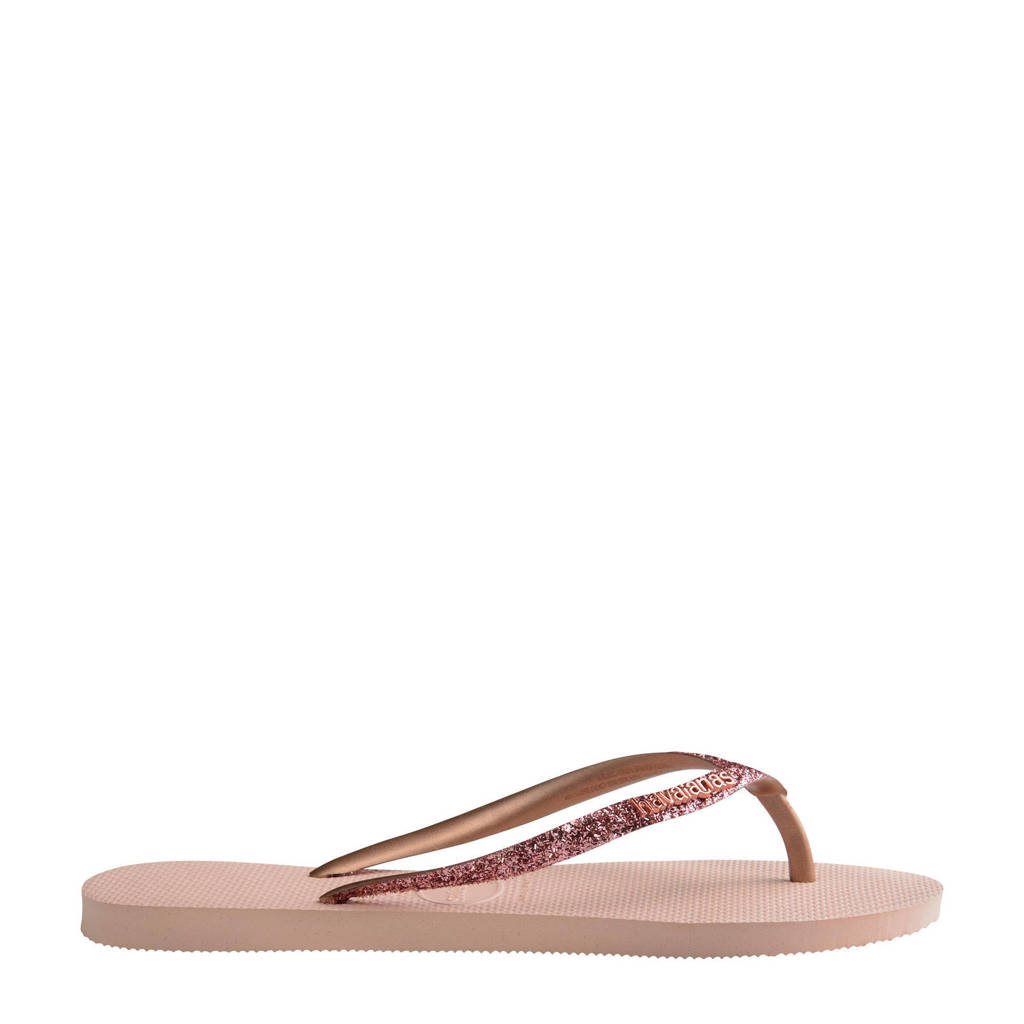 Havaianas Slimteenslippers met glitters roségoud