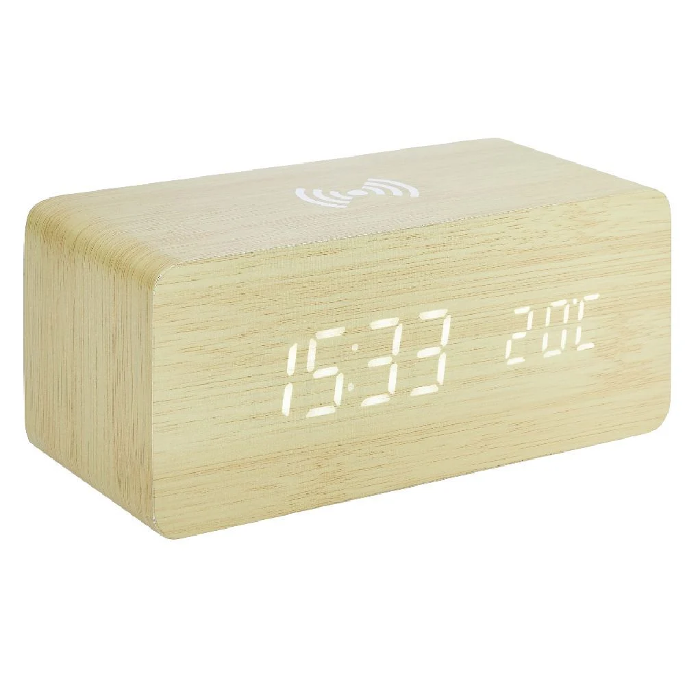 Réveil rectangulaire bois naturel