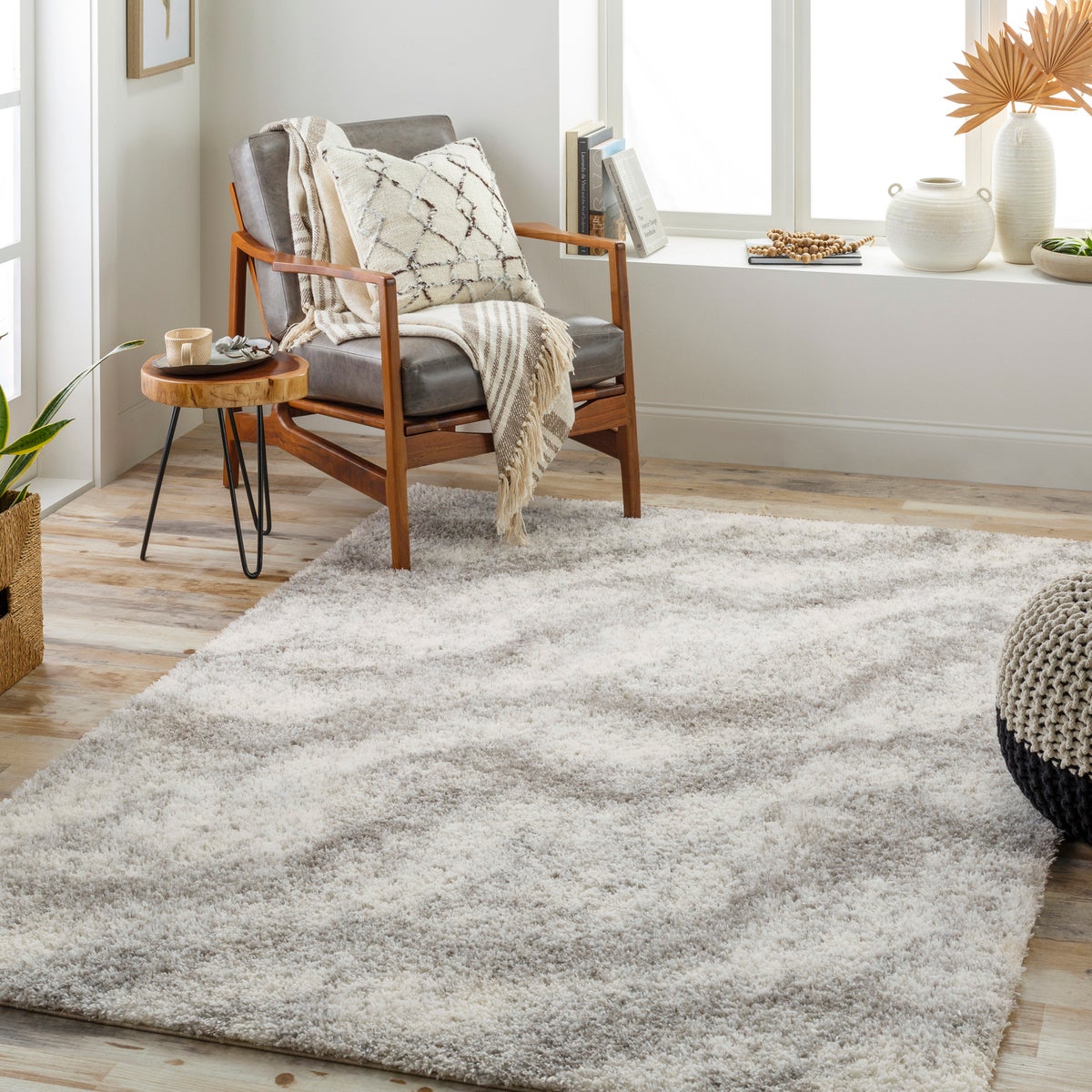 Modern hoogpolig shaggy vloerkleed, ivoor/grijs, 160x213 cm, MARINA
