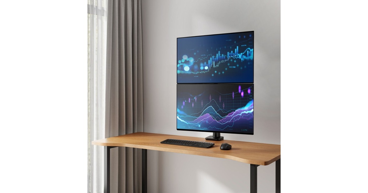ACT ConnectivityMonitorarm office premium, gasveer, paalbevestiging, 2 monitoren  (Zwart)