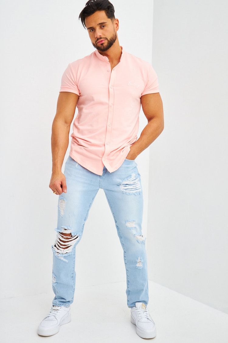 Chemise rose col mao Brentiny