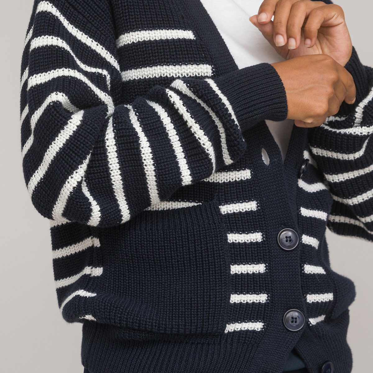LA REDOUTE COLLECTIONS<br>Cardigã de malha, estilo náutico, em mistura de algodão