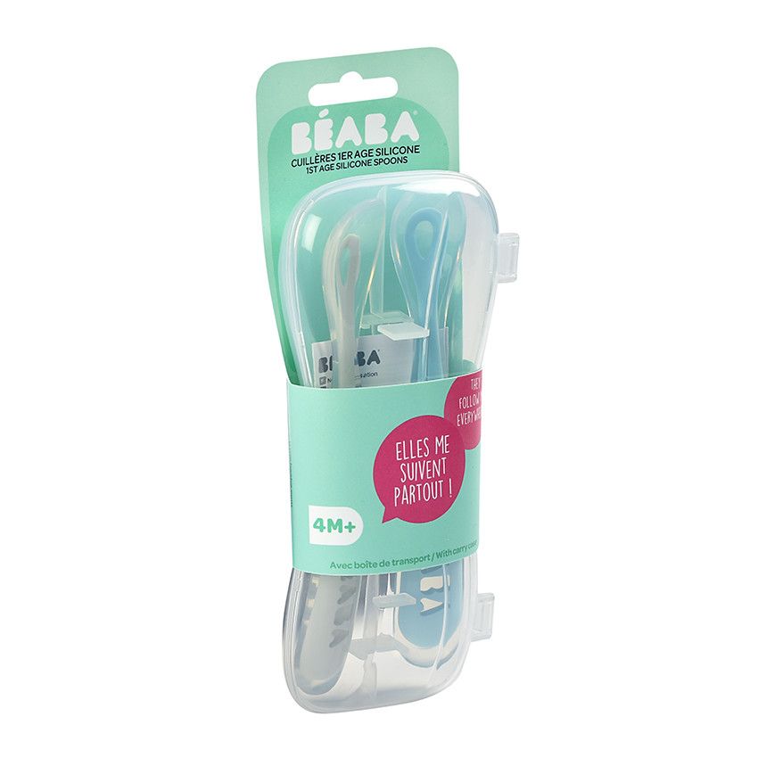 Set de 2 cuillères 1er âge en silicone - Windy Blue - Ecru