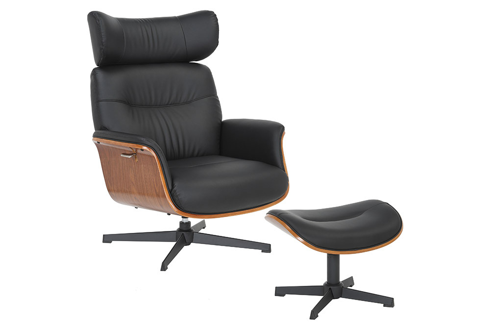 Drehbarer Sessel VOGUE COMFORT schwarz Kunstleder braun Walnuss-Design mit Armlehne