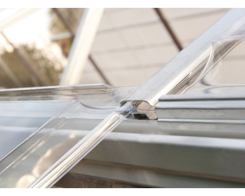 Kas Harmony met 6x14 polycarbonaat panelen (0,7 mm) inclusief funderingsframe, 426 x 185 cm, aluminium.