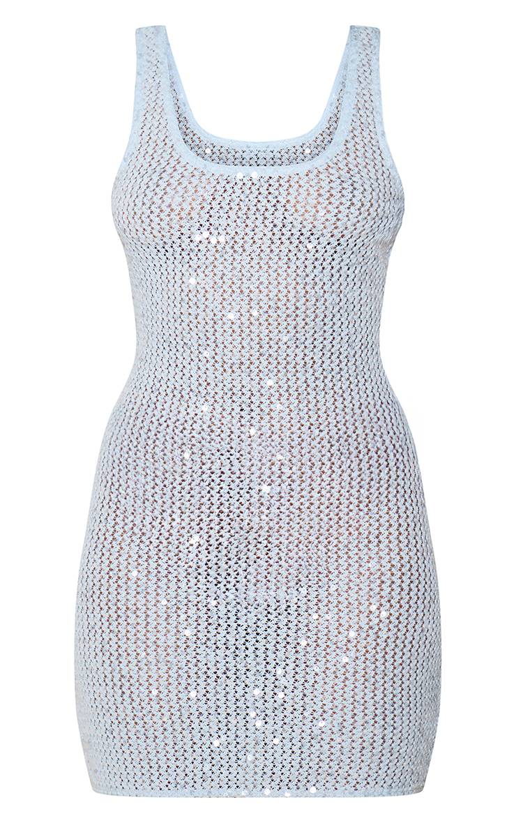 Bleu Layette Robe Mini Moulante À Col Rond Ornée De Sequins