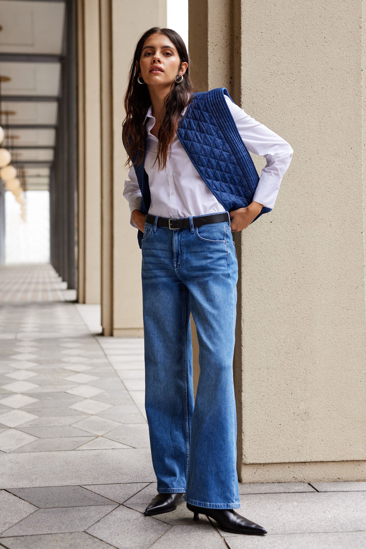 high rise wide leg jeans met comfortstretch Blue Ridge Donkerblauw