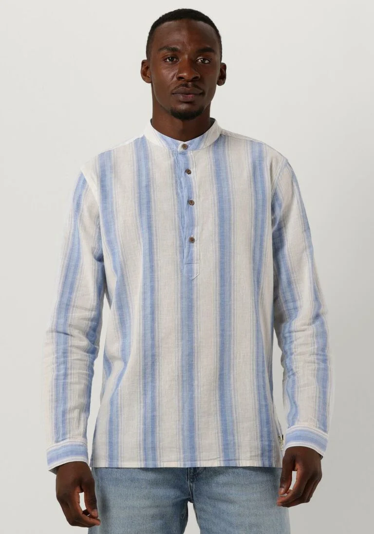 SCOTCH & SODA witte scotch & soda casual overhemd cotton linen blend kaftan in checks and stripes