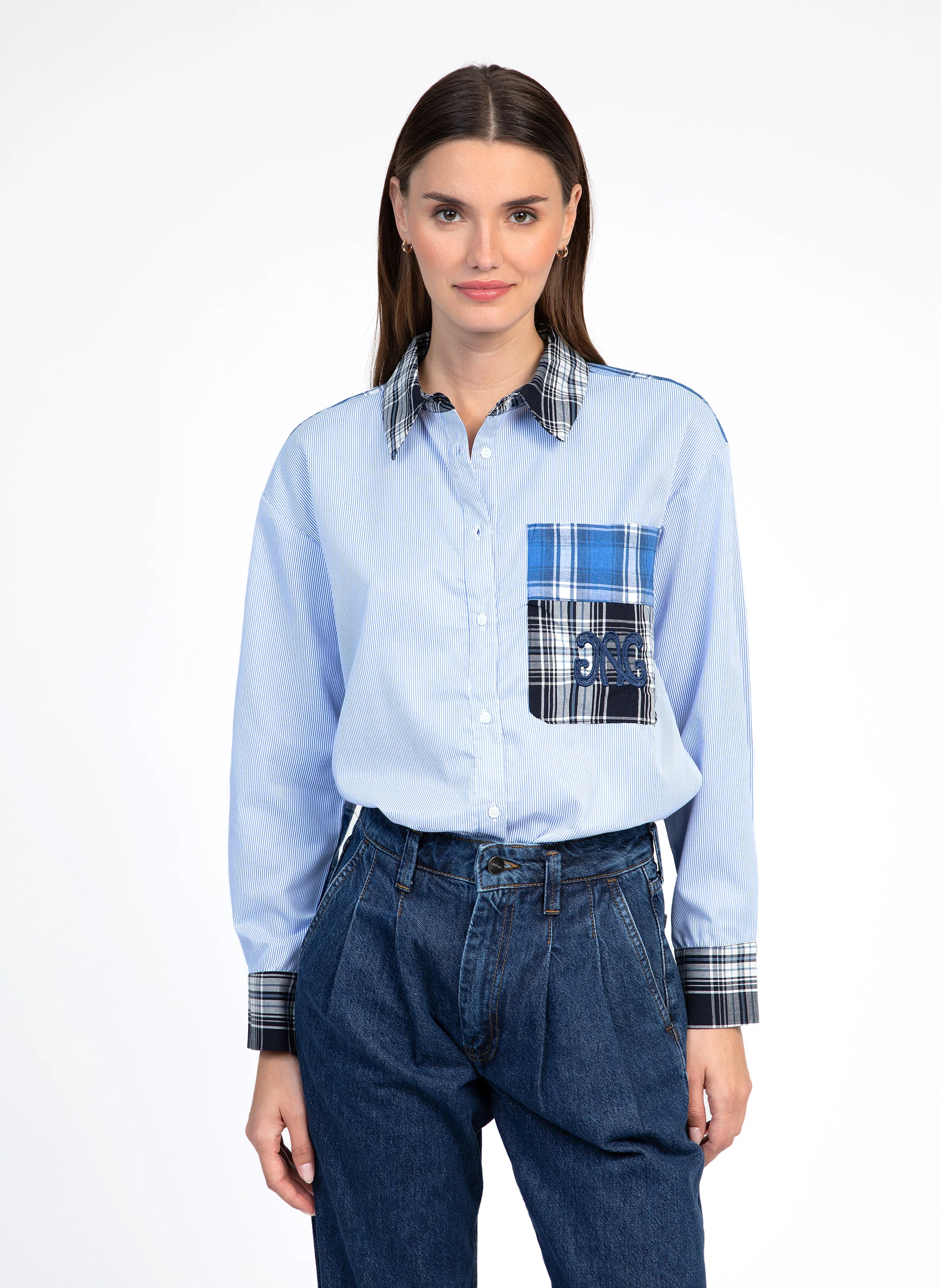 SISSYNA - Chemise droite en coton imprimé | Bleu
