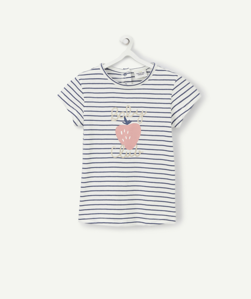 T-SHIRT BÉBÉ FILLE EN COTON BIOLOGIQUE RAYÉ BLEU ET BLANC