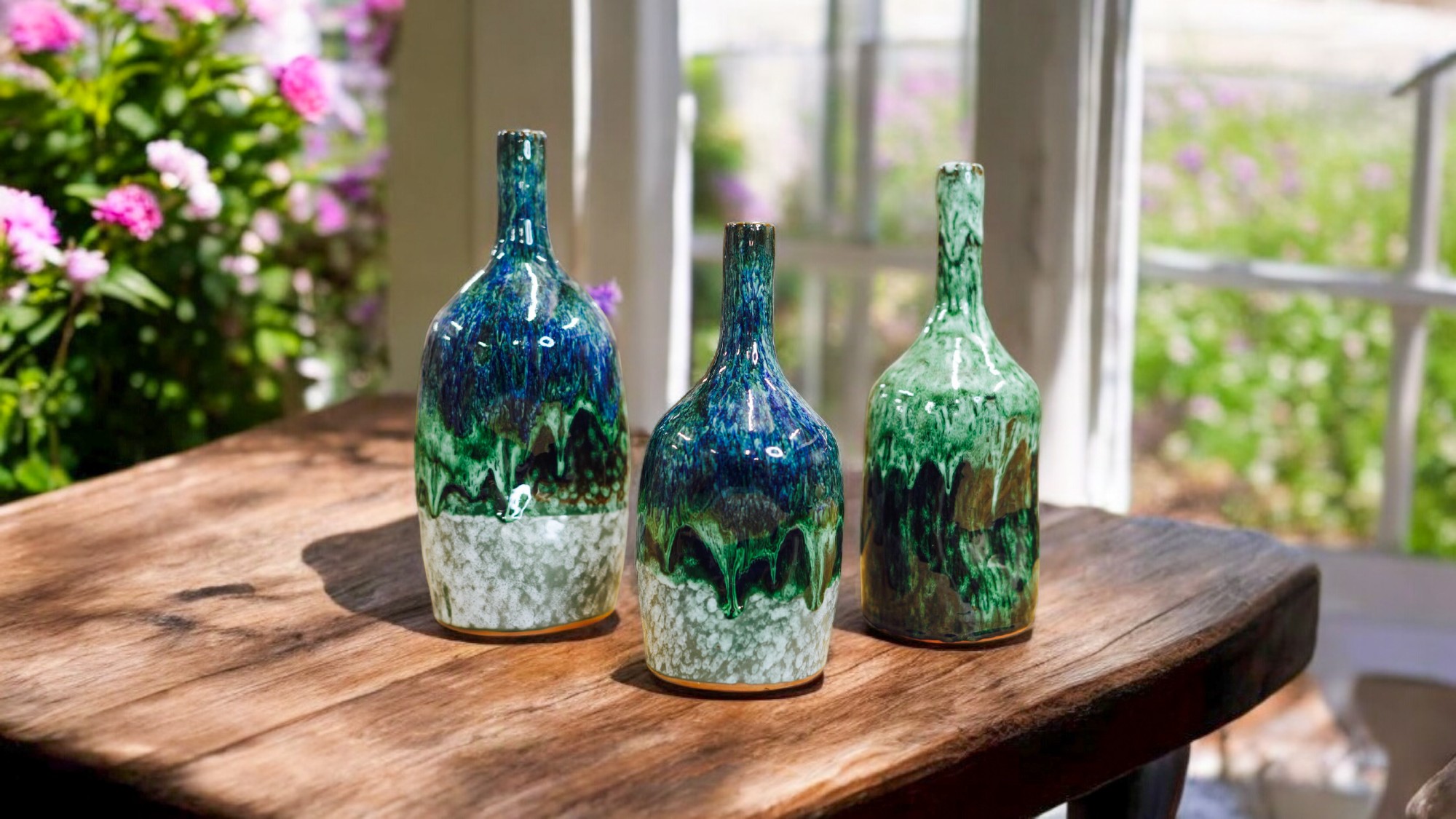 Keramikvase 'Karaa' grün, H 31 cm, Ø 12 cm von fischer's lagerhaus