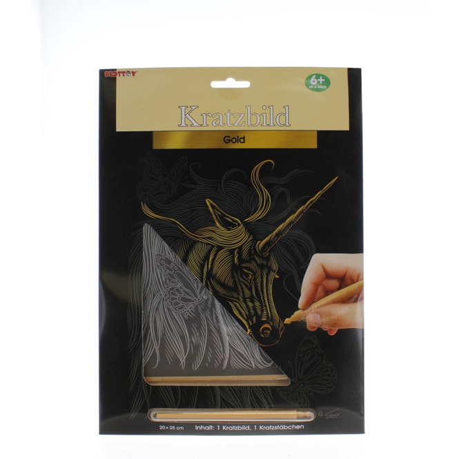 Besttoy - Kratzbild - Einhorn Gesicht und Mähne - Gold