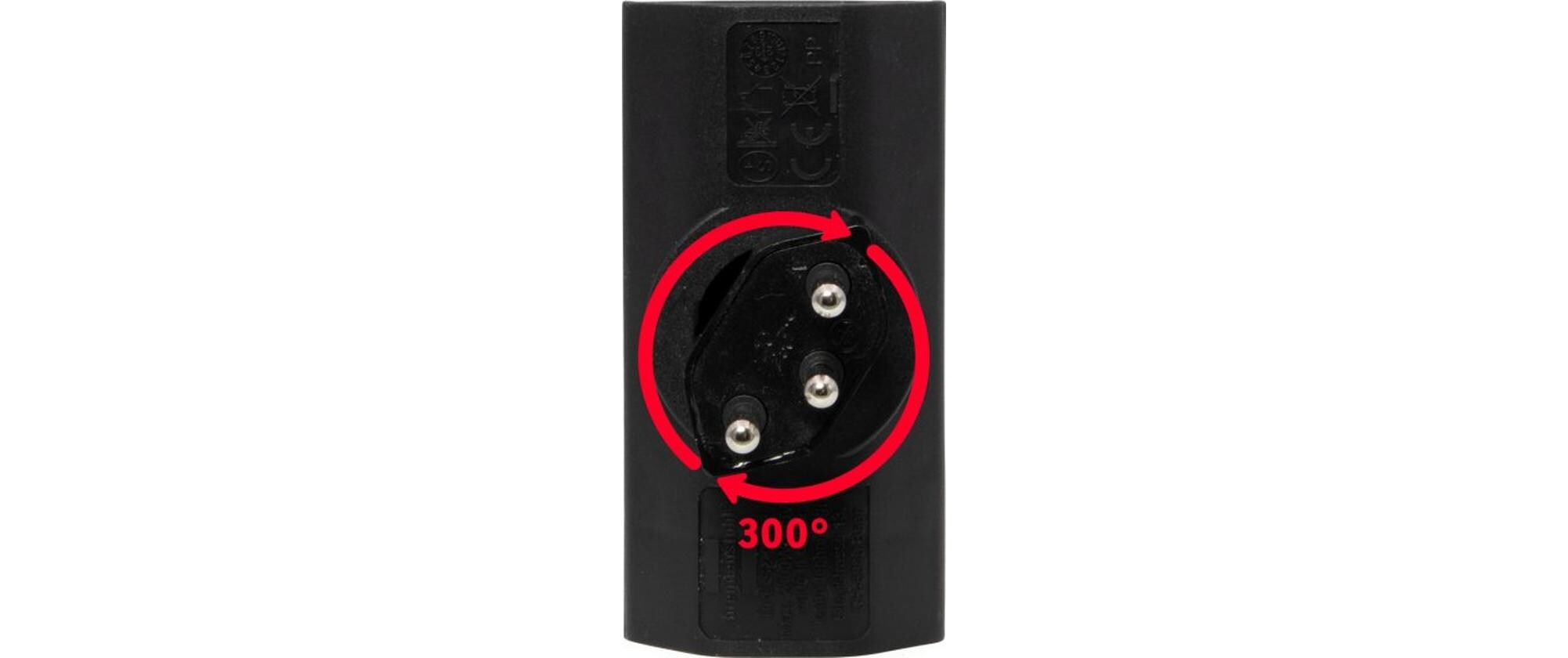 Flachstecker 2 x T13, 300° drehbar, flach, SchwarzExtra flacher und platzsparender T-Abzweigstecker
