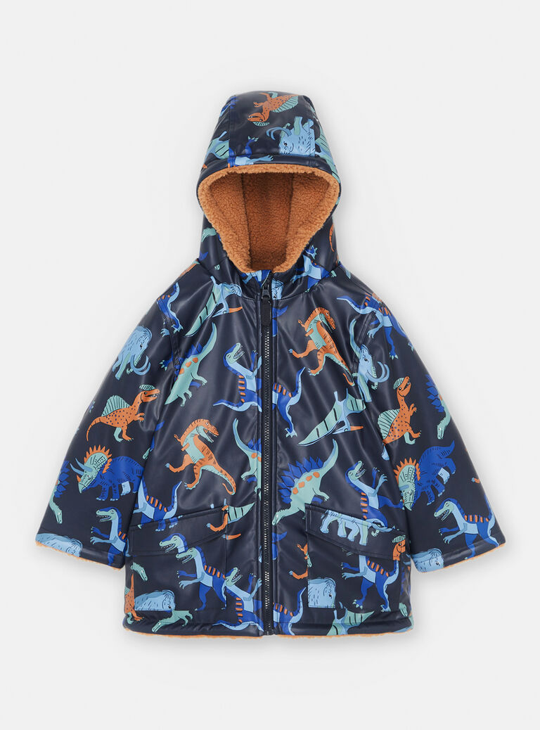 Imperméable à capuche réversible bleu nuit et camel