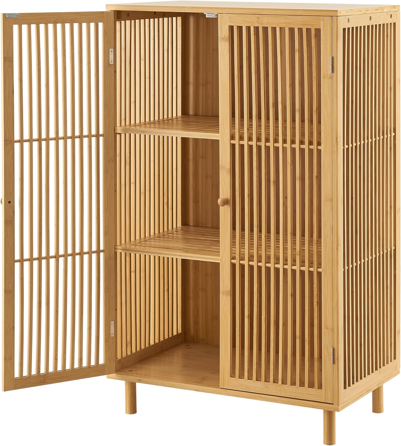 [en.casa] Beistellschrank Grong Mehrzweckschrank Wohnzimmerschrank 110 x 66 x 40 cm Kommode Aufbewahrungsschrank mit 2 Türen Schrank für Wohnzimmer 3 Ablagen Bambus Natur
