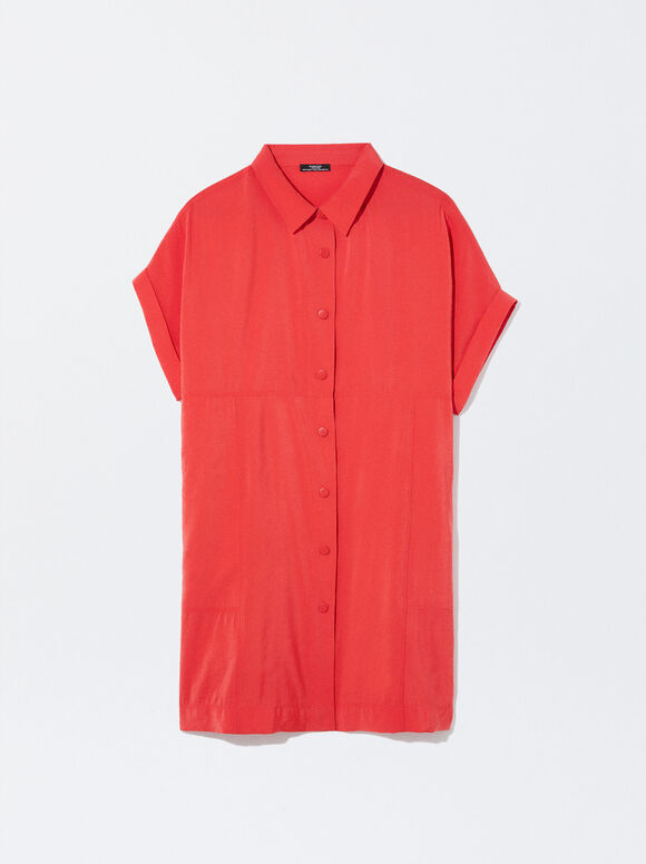 Vestido midi de manga curta - Vermelho
