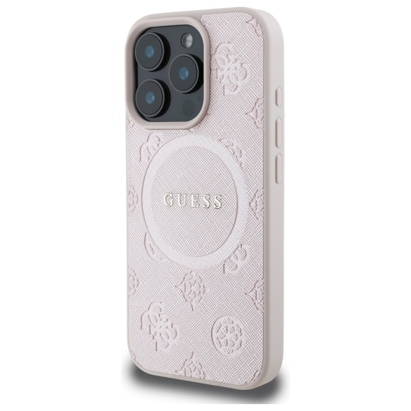 iPhone 16 Pro Max MagSafe Leder Hardcase Hülle Saffiano Peony Classic Logo (GUHMP16XPSAPSMEP) - Rosa