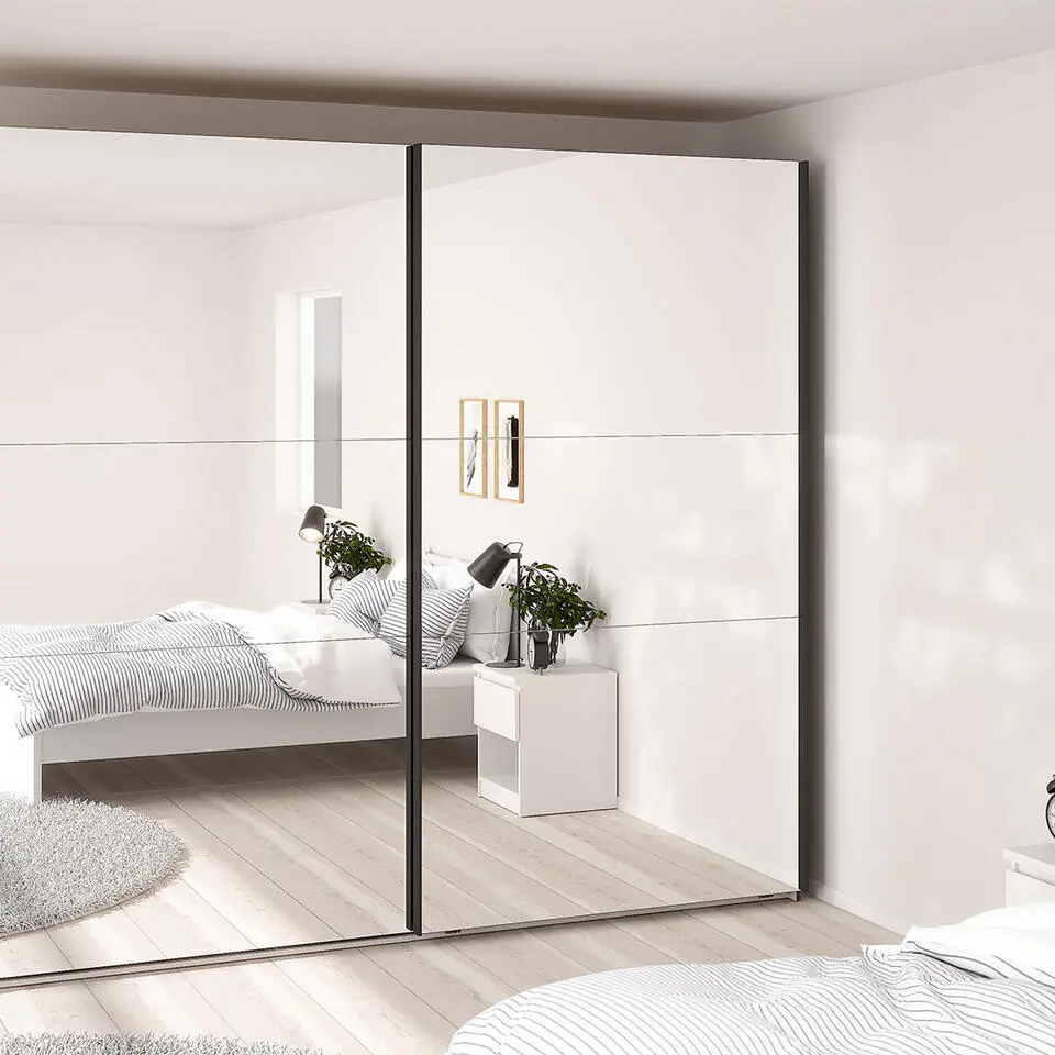 Hioshop Como schuifdeurkast 2 deuren met spiegel 245x220cm mat grijs