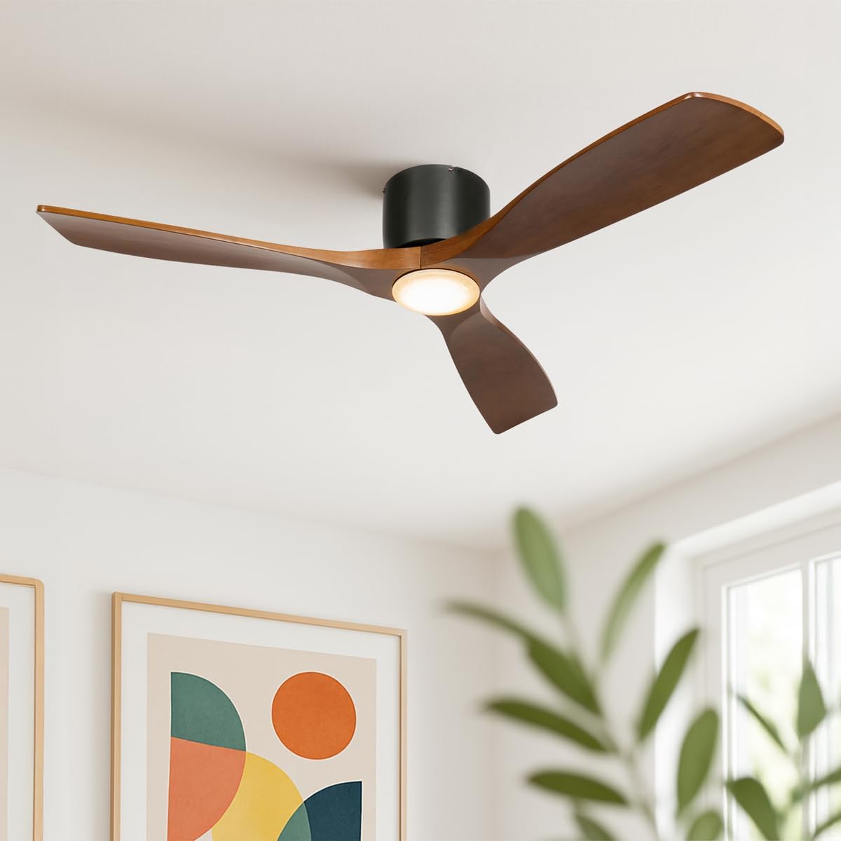 QAZQA - Modern Deckenventilator mit beleuchtung schwarz mit Holz 131,5 cm inkl. LED Dimmbar mit Fernbedienung - Jerri Dimmer I Dimmbar I Wohnzimmer I Schlafzimmer - Stahl Rund - I (nicht austauschbare