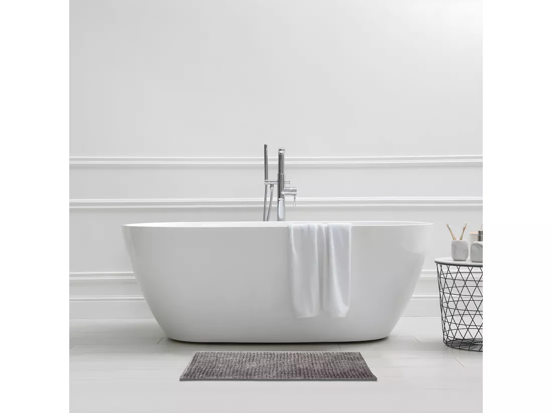 Tapis de bain en polyester uni gris lunaire 50x80cm