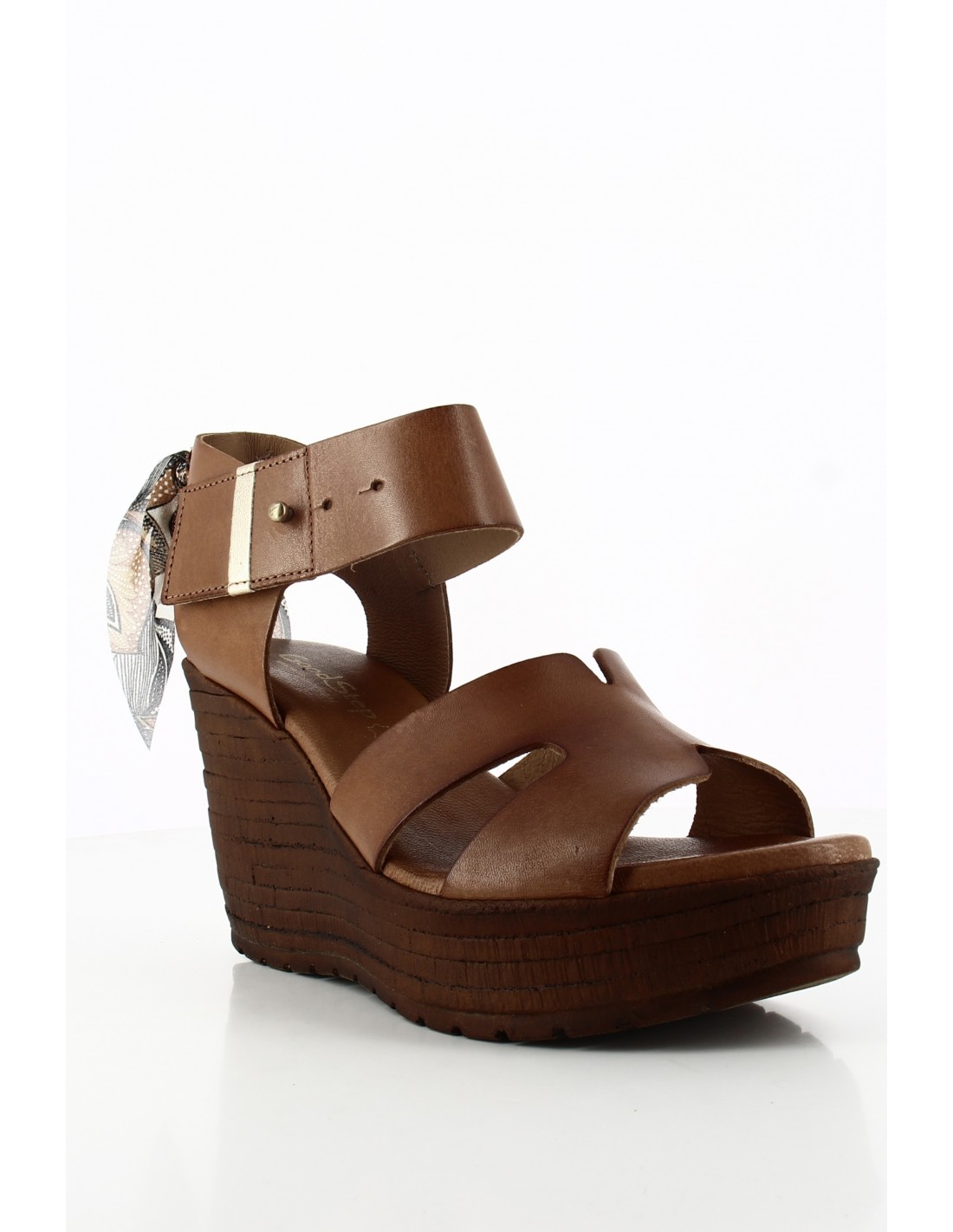 goodstep Sandales Compensées Jalene Cuir Blanc et Foulard