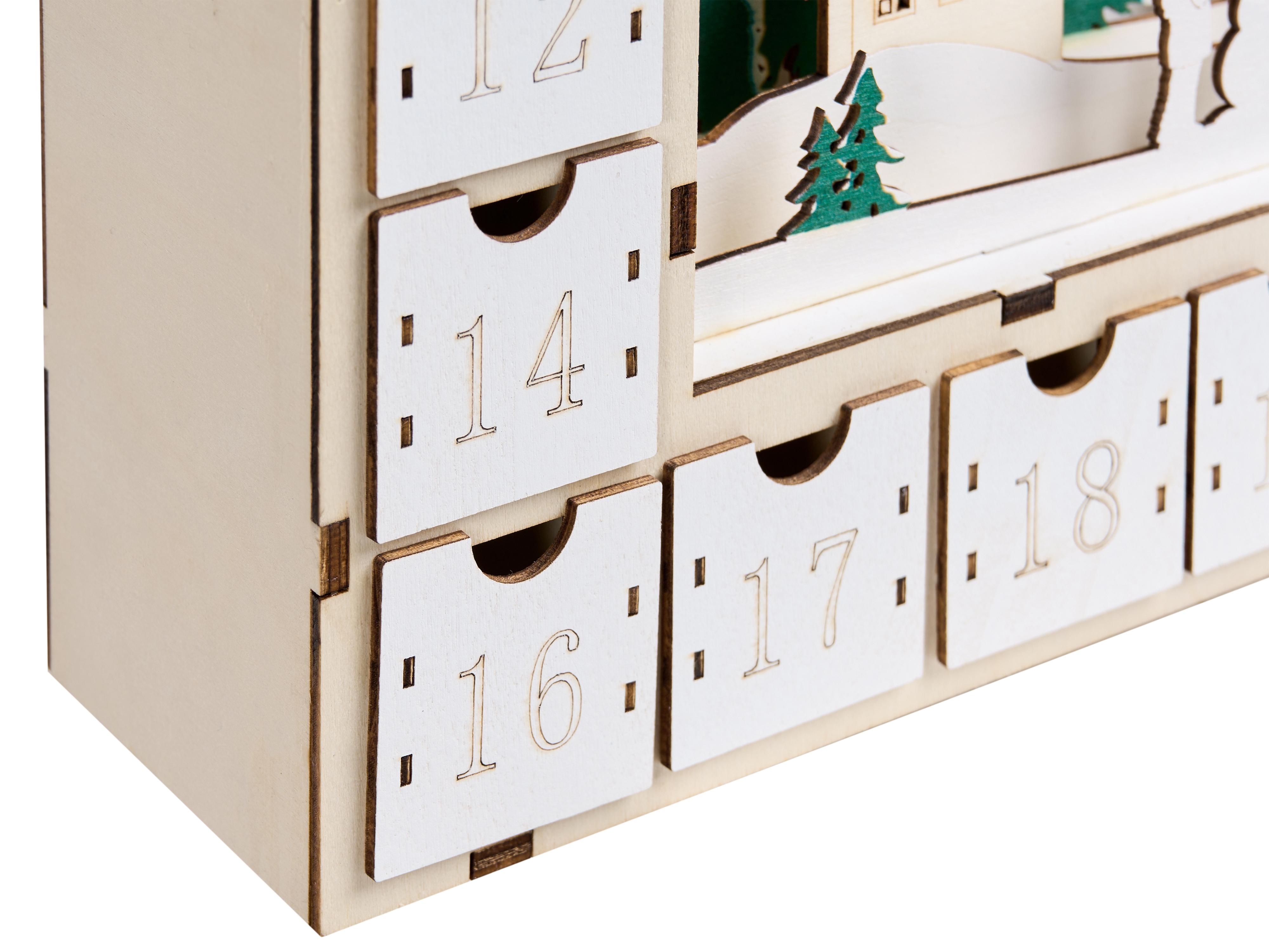Kerstdecoratie LED NISSER Adventskalender 44 cm Lichtbruin