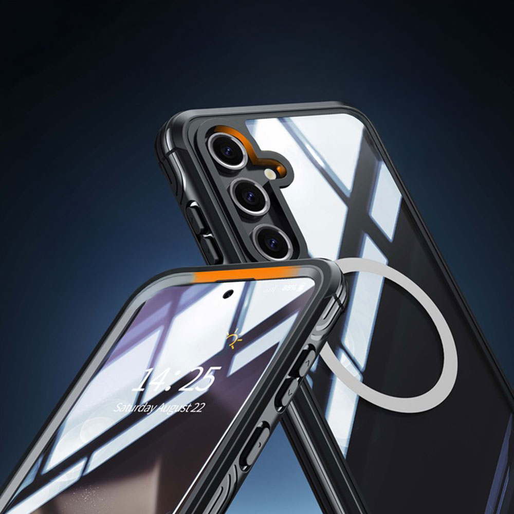 Samsung Galaxy S24 FE Magnetische Schutzhülle mit Panzer Glas Backcover   Displayschutz (Magnet-Technologie) - Schwarz / Grau