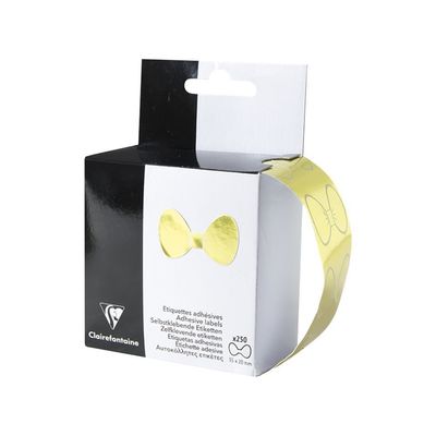 Clairefontaine - 250 Étiquettes cadeau nœud papillon or - 8 x 4 x 12 cm - boîte distributrice