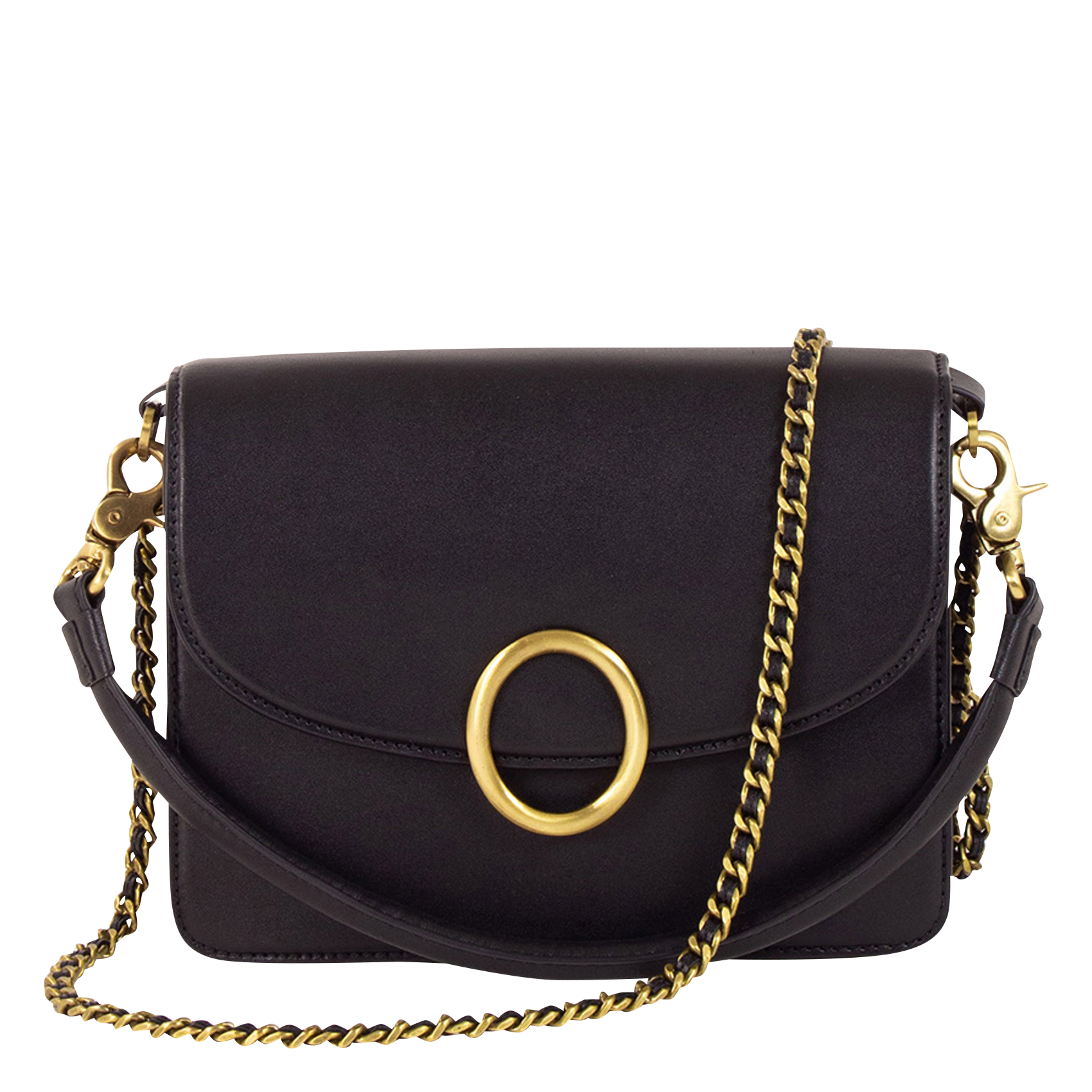THEAO - Sac bandoulière à rabat en cuir| Noir