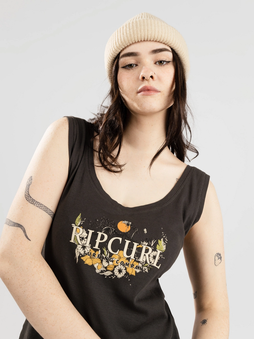 Rip Curl Oceans Together Ribbed Tank Top washed black