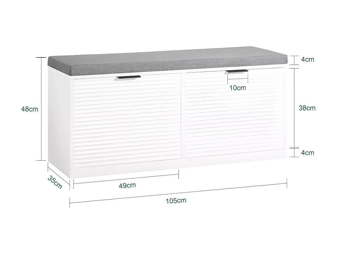 SoBuy Banc à Chaussures Banc d’Entrée Banc de Couloir Armoire à Chaussures avec 2 Abattants Meuble de Rangement pour Entrée avec Coussin Rembourré, 105 x 35 x 48 cm, Blanc, FSR147-W