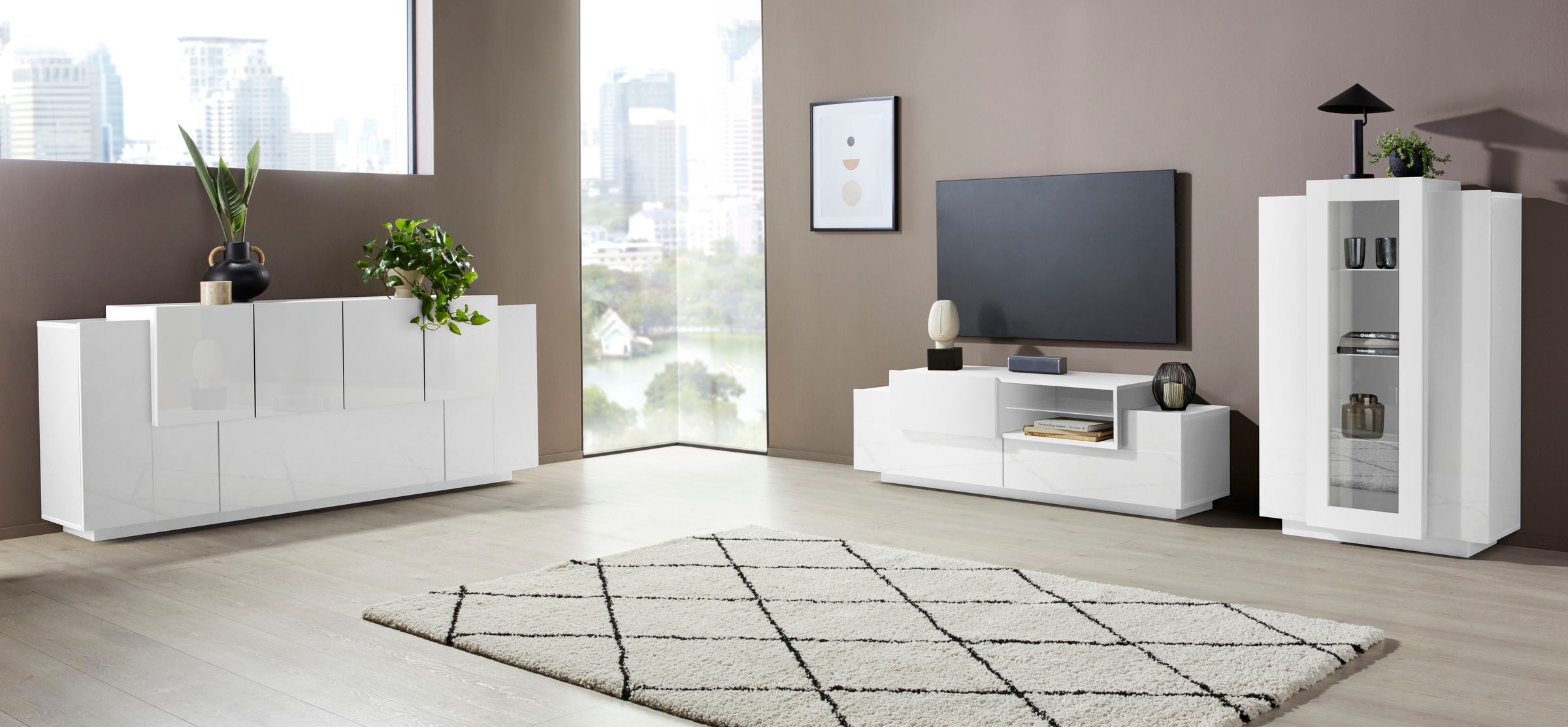 INOSIGN Lowboard »Coro,Lowboard,TV-Kommode,TV-Möbel,TV-Bank« mit 2 Klappen, 1 Tür, 1 Glasboden, Breite 160