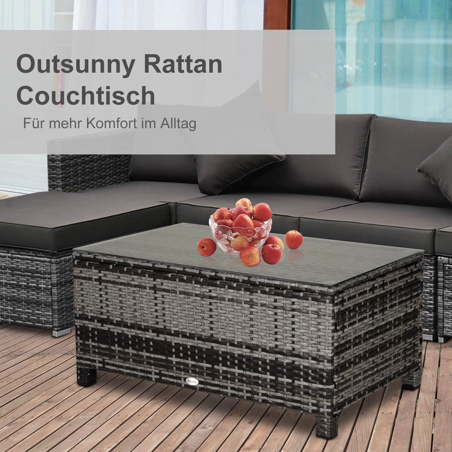 Outsunny Beistelltisch aus handgeflochtenem Polyrattan grau