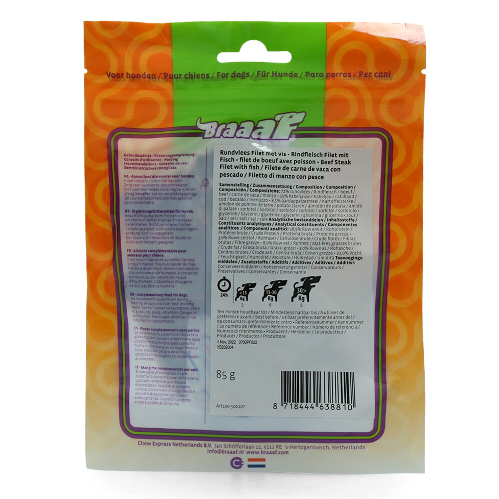 Braaaf Rund Steak Filet met Vis85 gr