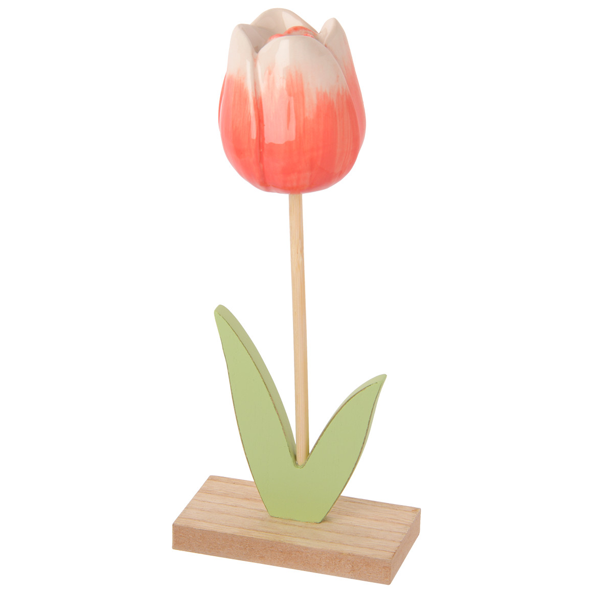 My Home Deko-Aufsteller Tulpe mit Keramik-Blüte hellrot / weiss