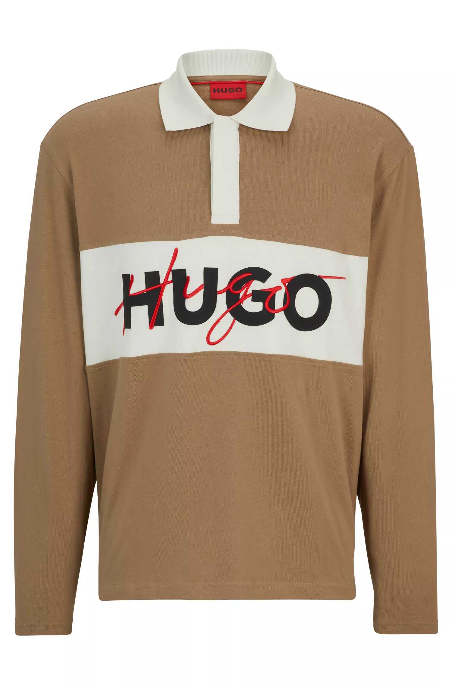 Camisa polo HUGO vermelha em malha de algodão com logotipo duplo.