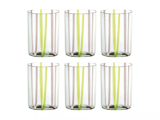Verre Tirache Zafferano en verre borosilicate bicolore vert-améthyste, boîte de 6 pièces