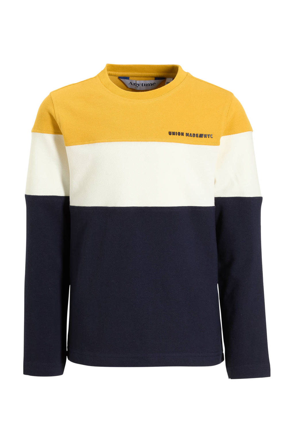anytime longsleeve colourblok blauw / wit / geel