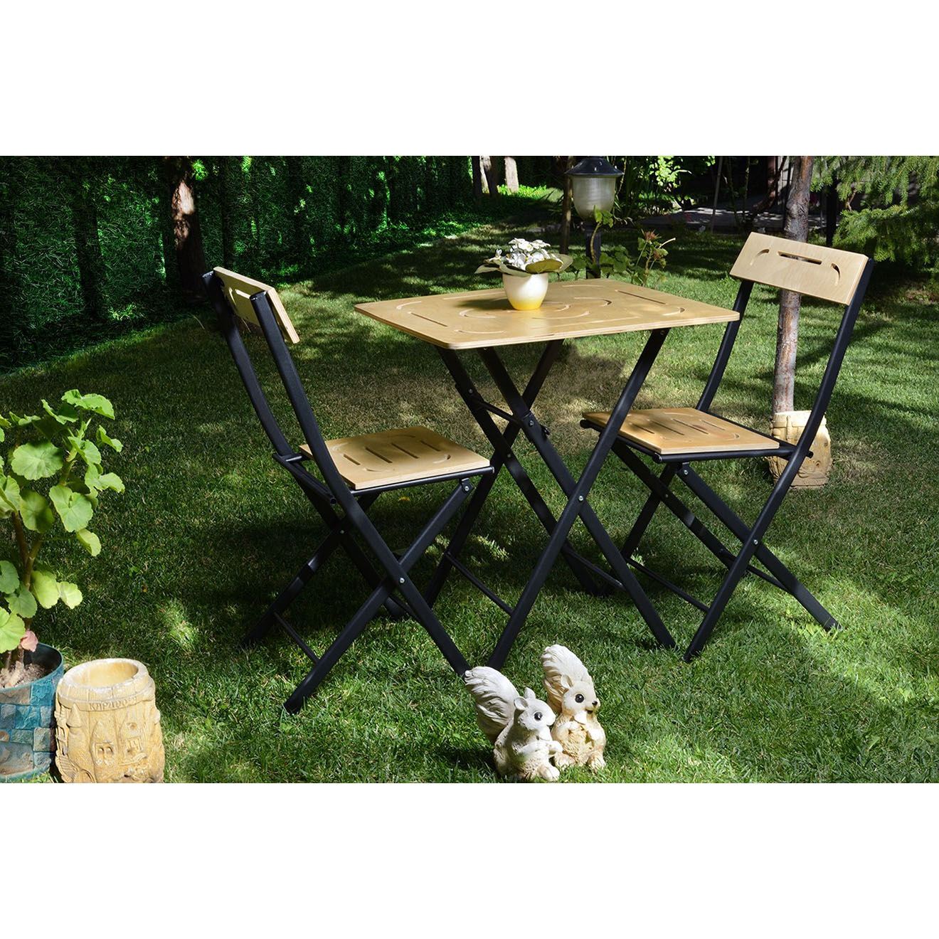 Sunny Garden Ensemble table + 2 chaises marron/noir