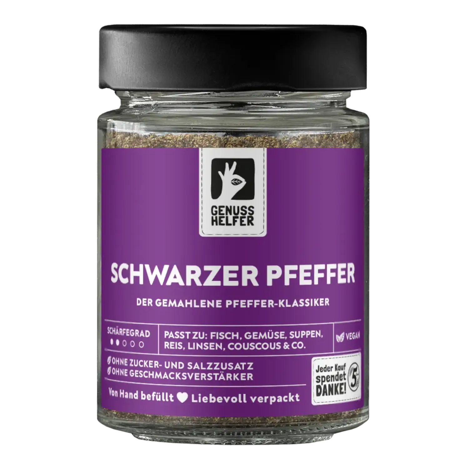Pfeffer schwarz, gemahlen, im Glas