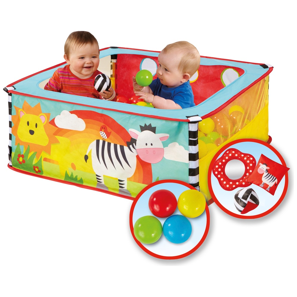 Pop-up-Bällebad für Babys mit sensorischen Elementen