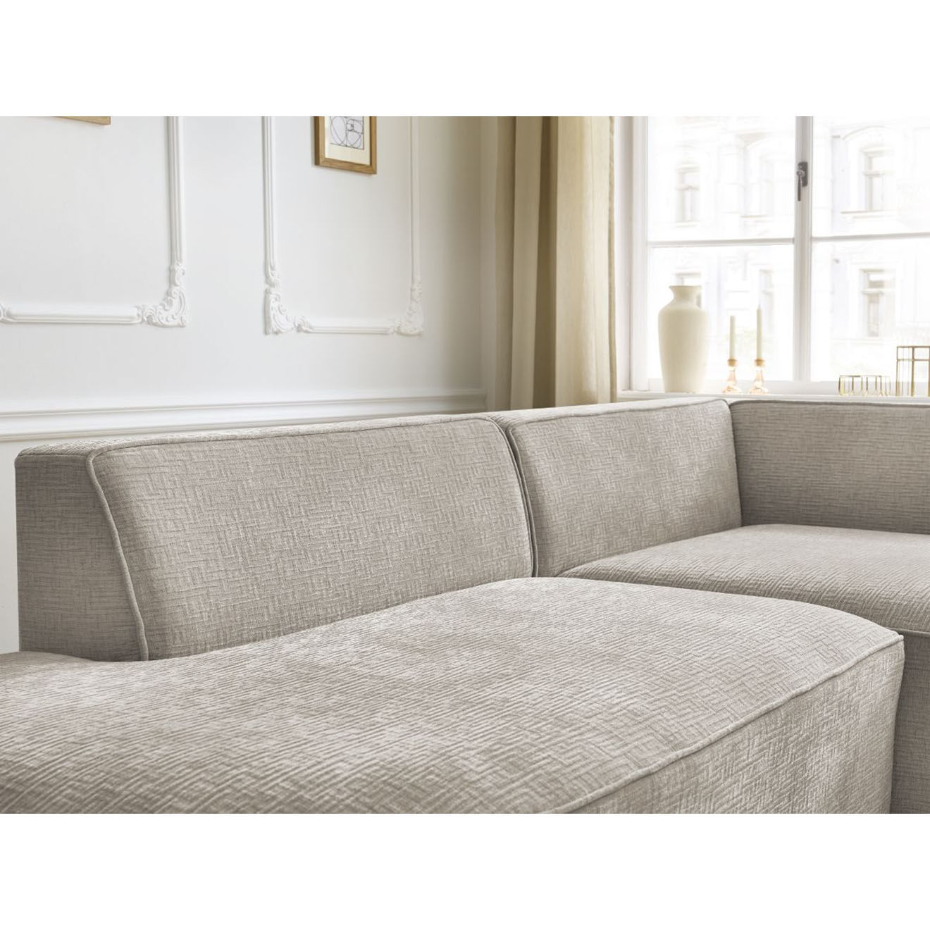 Bobochic Canapé d'angle droit fixe 4 places Rousseau texturé beige - 250x160x72 cm