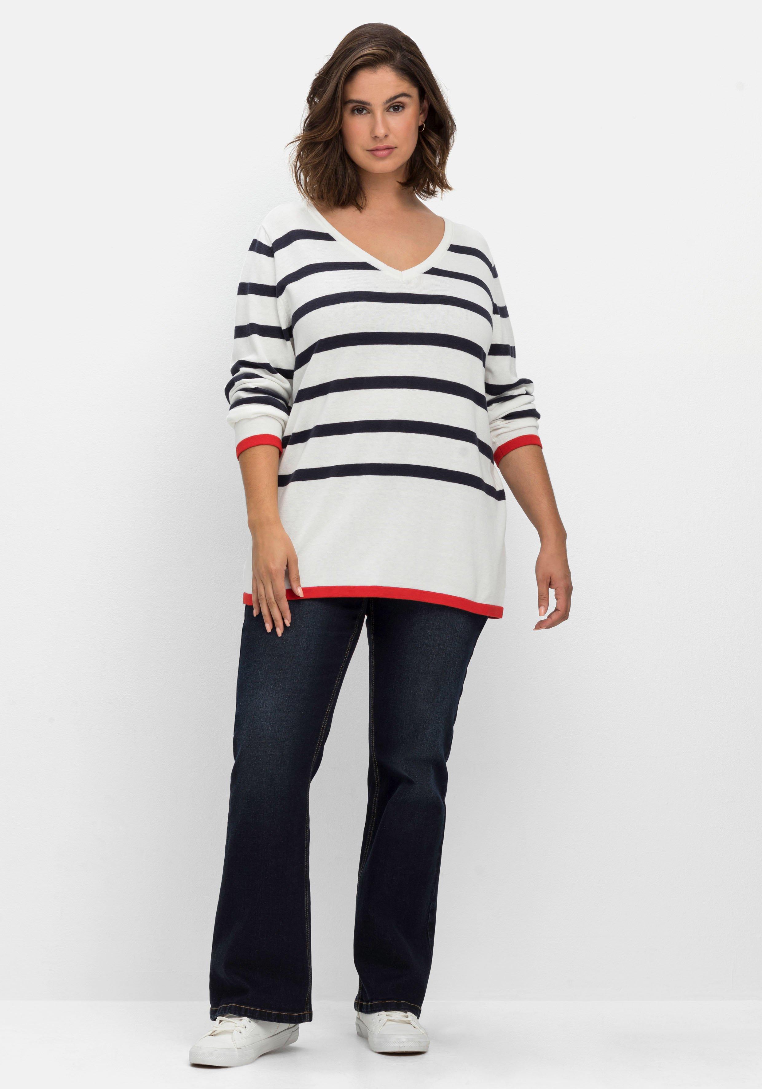 Pullover mit Streifen, im Baumwollmix