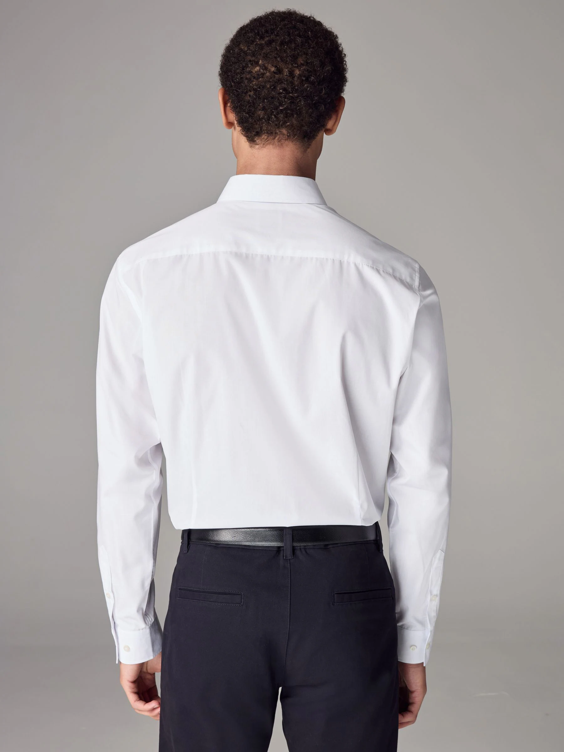 Wit - Slim Fit - Strijkvrij net overhemd met enkele manchet