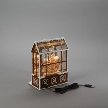 KonstSmide sneeuwlantaarn peprkoekhuis waterspinner met LED verlichting 16,5 x 21,5 cm